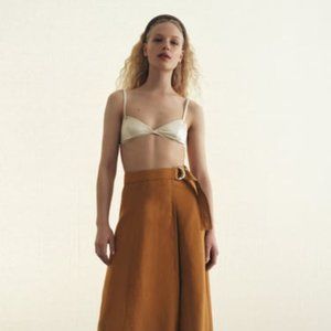 ZARA LINEN BLEND PAREO/WRAP SKIRT TAUPE BROWN - L